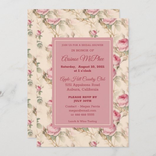 Stilvolle Vintage Blumendusche Einladung (Vorne/Hinten)