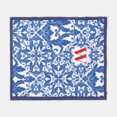 Stilvolle Vintage Damassohne Blaues Monogramm Fleecedecke (Vorderseite (Horizontal))