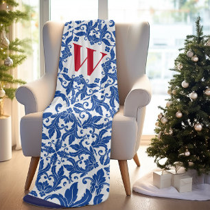 Stilvolle Vintage Damassohne Blaues Monogramm Fleecedecke