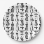 Stilvolle Vintage Damen-Schwarzweiss-Party-Platte Pappteller (Vorderseite)