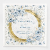 Stilvolle Vintage Dusty Blue Gold Wedding Napkins Serviette (Vorderseite)