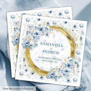 Stilvolle Vintage Dusty Blue Gold Wedding Napkins Serviette