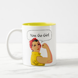 Stilvolle Vintage Frau & Editable You Go Girl Text Zweifarbige Tasse
