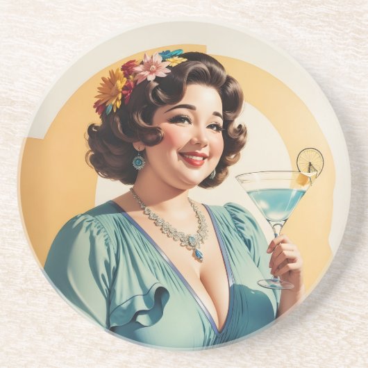 Stilvolle Vintage Frau mit einem Martini-Glas Getränkeuntersetzer (Vorne)