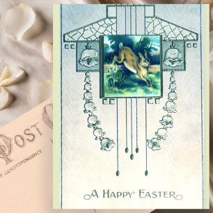 Stilvolle Vintage-Osterhasen-Art-Deco Postkarte