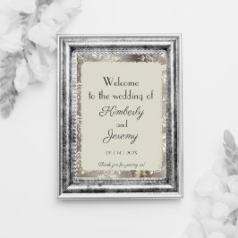 Stilvolle Vintage Pewter Wedding Willkommen Poster