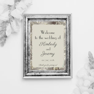 Stilvolle Vintage Pewter Wedding Willkommen Poster
