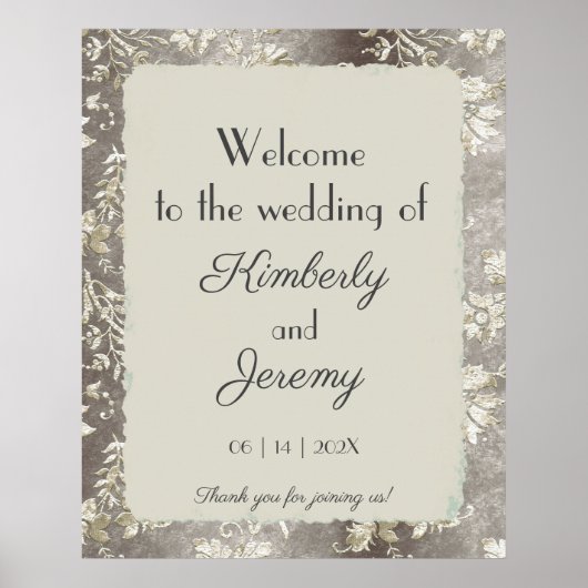 Stilvolle Vintage Pewter Wedding Willkommen Poster (Vorne)