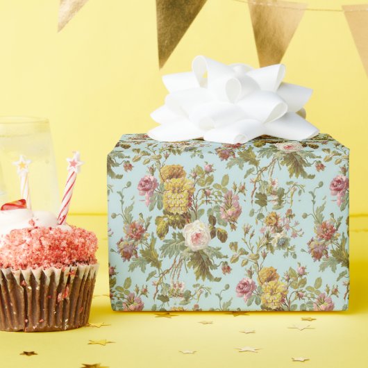 Stilvolle Vintage-Rosa-Rosen-Blumen-Kunstmuster Geschenkpapier (Geburtstagsparty)