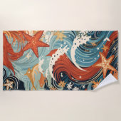 Stilvolle Vintage Waves und Starfish Strandtuch (Vorderseite)