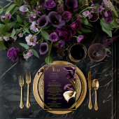 Stilvolle Violet Lila und Gold Calla Lily Wedding Menükarte