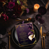 Stilvolle Violet Lila und Gold Calla Lily Wedding Menükarte