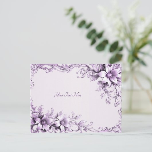 Stilvolle violette Blumen Postkarte (Stehend Vorderseite)