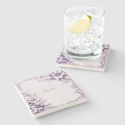 Stilvolle violette Blumen Stone Untersetzer (Seitenansicht)