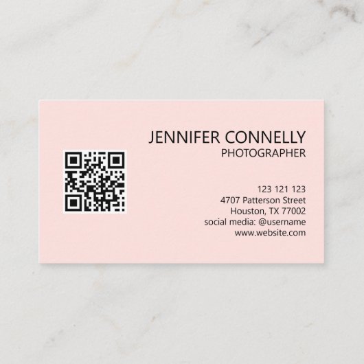 Stilvolle Visitenkarte mit rosa QR-Code (Rückseite)