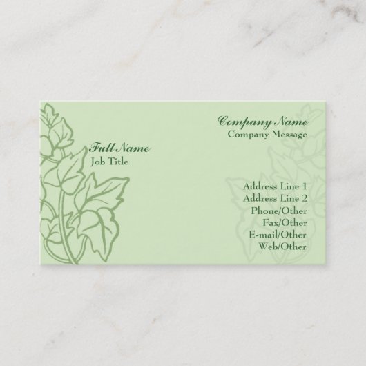 Stilvolle Vorlage für die Green Ivy Business Card Visitenkarte (Vorderseite)