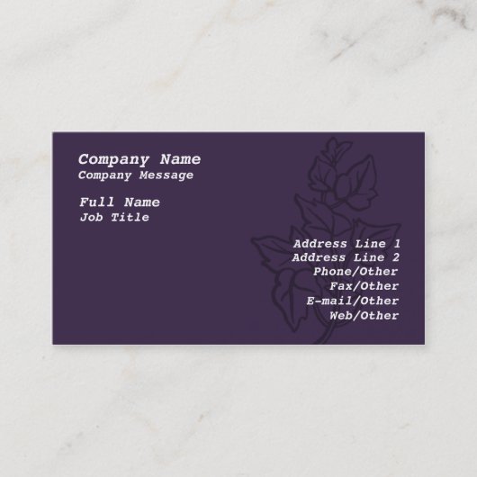 Stilvolle Vorlage für Lila Ivy Business Card Visitenkarte (Vorderseite)