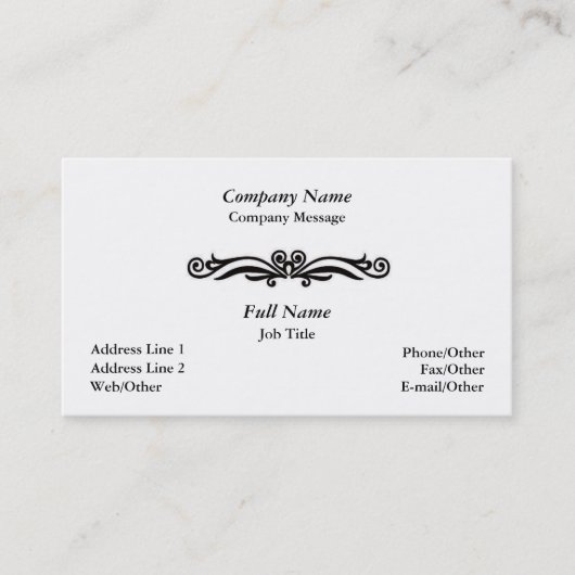 Stilvolle Vorlage mit weißer Swirl-Visitenkarte Visitenkarte (Vorderseite)