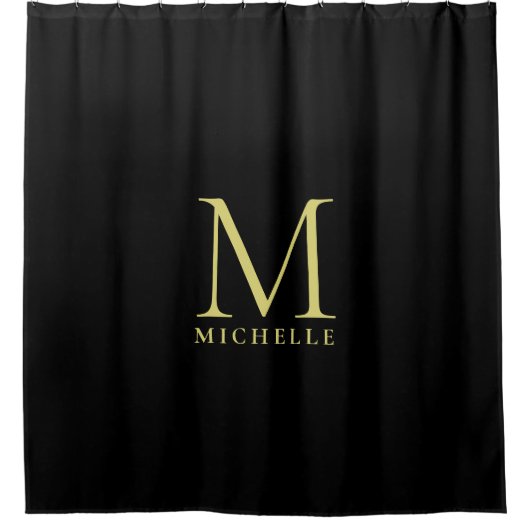 Stilvolle Vorlage Schwarzer Gold Text Name Monogra Duschvorhang (Vorderseite)