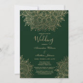 Stilvolle waldgrüne goldene Blumenmandala Hochzeit Einladung (Vorderseite)