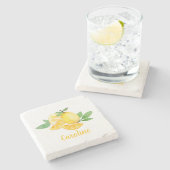 Stilvolle Wasserfarbe Zitronenfrucht Personalisier Steinuntersetzer (Seitenansicht)