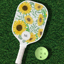 Stilvolle Wasserfarben Sonnenblumen Mit Monogramm Pickleball Schläger