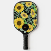 Stilvolle Wasserfarben Sonnenblumen Mit Monogramm Pickleball Schläger (Vorderseite)