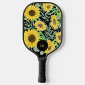 Stilvolle Wasserfarben Sonnenblumen Mit Monogramm Pickleball Schläger (Rückseite)