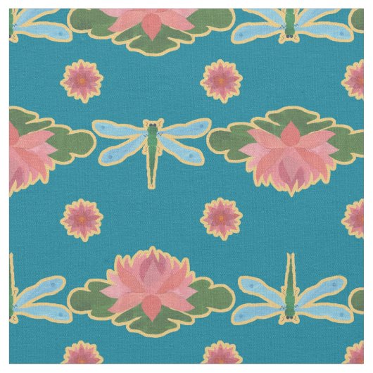 Stilvolle Wasserhühner und Dragonfly auf blauen St Stoff (Nahaufnahme)