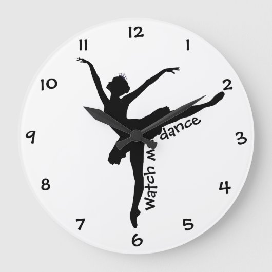 Stilvolle WATCH ME DANCE Ballerina Silhouette Große Wanduhr (Vorderseite)
