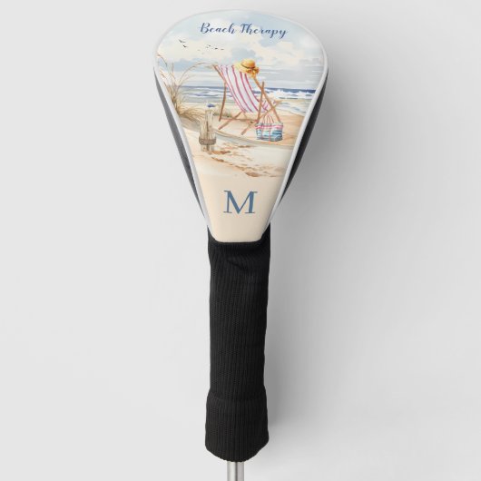 Stilvolle Watercolor Beach Ocean Monogram Golf Headcover (Vorderseite)