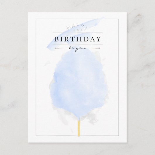 Stilvolle Watercolor Blue Cotton Candy Birthday Postkarte (Vorderseite)