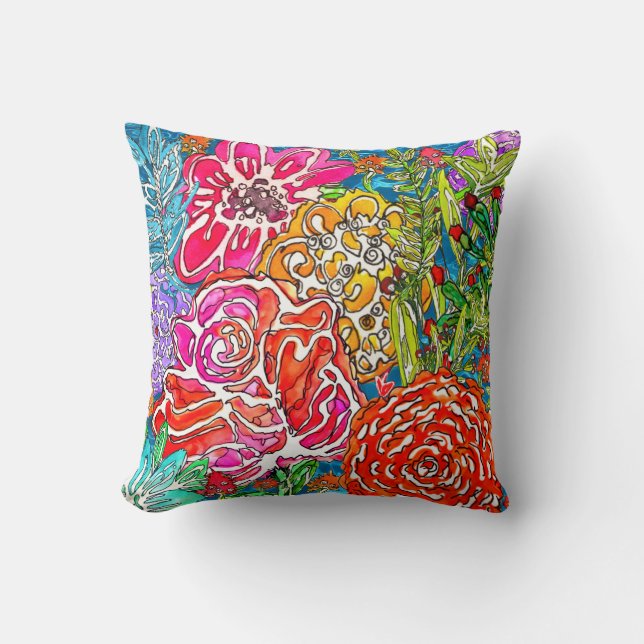 Stilvolle Watercolor Blume Collage Pillow Kissen (Vorderseite)