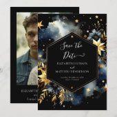 Stilvolle Watercolor Celestial Wedding Save The Date (Vorne/Hinten)