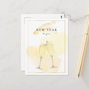 Stilvolle Watercolor Champagnerbrille Neues Jahr Postkarte