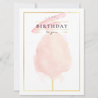 Stilvolle Watercolor Cotton Candy Birthday Postcar Karte