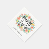 Stilvolle Watercolor Floral Wreath Happy Ostername Serviette (Ecke)