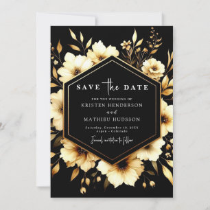 Stilvolle Watercolor Gold und Black Wedding Save The Date