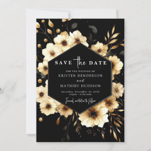 Stilvolle Watercolor Gold und Black Wedding Save The Date