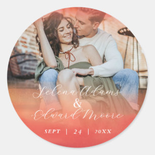 Stilvolle Watercolor Rose Gold Foto Hochzeit Runder Aufkleber