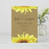 Stilvolle Watercolor Sonnenblume Gold Hochzeit Einladung (Stehend Vorderseite)
