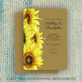 Stilvolle Watercolor Sonnenblume Gold Hochzeit Einladung