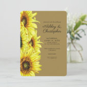 Stilvolle Watercolor Sonnenblume Gold Hochzeit Einladung (Stehend Vorderseite)