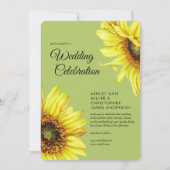 Stilvolle Watercolor Sonnenblume Grüne Hochzeit Einladung (Vorderseite)
