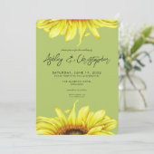 Stilvolle Watercolor Sonnenblume Grüne Hochzeit Einladung (Stehend Vorderseite)