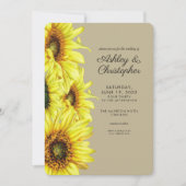 Stilvolle Watercolor Sonnenblume Khaki Wedding Einladung (Vorderseite)