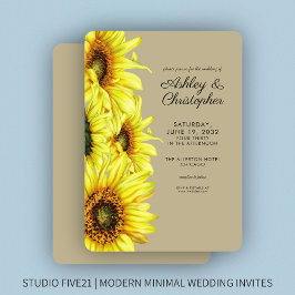 Stilvolle Watercolor Sonnenblume Khaki Wedding Einladung