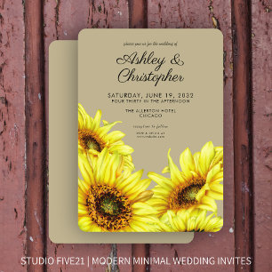 Stilvolle Watercolor Sonnenblume Khaki Wedding Einladung