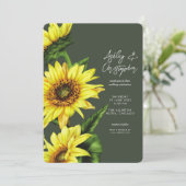 Stilvolle Watercolor Sonnenblume Moss Green Weddin Einladung (Stehend Vorderseite)