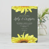 Stilvolle Watercolor Sonnenblume Moss Green Weddin Einladung (Stehend Vorderseite)